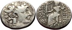 Greek coins Seleukid Kings of Syria AR Tetradrachm (Silver, 27mm, 13.93g) Philippos I Epiphanes Philadelphos (ca 94 -75 BC) Obv: Diademed head to right. Rev: BAΣIΛEΩΣ /ΦIΛIΠΠOΥ - EΠIΦANOΥΣ/ΦIΛAΔEΛΦOΥ,