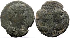 Roman Provincial coins Cilicia, Seleucia on the Calycadnus AE (Bronze, 10.61g, 31mm) Trebonianus Gallus (251–253). Obv: AY KAI ΓAI OYAI TΡEBΩ ΓAΛΛOC, radiate, draped, and cuirassed bust of Trebonianus