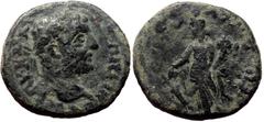 Roman Provincial coins Asia Minor, Uncertain. Elagabal. AE. (Bronze, 4.52 g. 18mm.) 218-222 AD. Obv: ΑV Κ Μ ΑVP ΑΝΤΩΝƐΙΝΟϹ ϹЄB. Laureate head of Elagabal, r. Rev: Tyche standing left, holding rudder a
