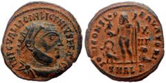 Roman Imperial coins Licinius I (308-324) AE Follis (Bronze, 20mm, 2.67g) Alexandria, 321-324. Obv: IMP C VAL LICIN LICINIVS P F AVG Radiate, draped and cuirassed bust of Licinius I to right. Rev: IOV