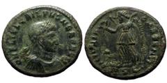Roman Imperial coins Crispus (Caesar, 316-326) AE Follis (Bronze, 20mm, 2.85g) Thessalonica, 319. Obv: D N FL IVL CRISPVS NOB CAES, Laureate, draped and cuirassed bust of Crispus to right. Rev: VICTOR