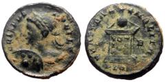 Roman Imperial coins Crispus (Caesar, 316-326) BI Nummus (Bronze, 19mm 3,12g) London, 321-323. Obv: CRISPVS NOBIL C, laureate and cuirassed bust to left, holding spear and shield Rev: BEAT TRANQLITAS,