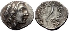 Greek coins Seleukid Kings of Syria, Demetrios I Soter (162-150 BC) AR Drachm (Silver, 18mm, 3.97g) Antioch on the Orontes Obv: Diademed head of Demetrios I to right. Rev. ΒΑΣΙΛΕΩΣ - ΔΗΜΗTΡΙΟΥ ΣΩTHPOΣ