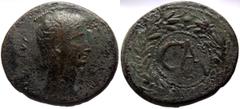 Roman Provincial Coins Mysia, Pergamum AE Sestertius (Bronze, 24.77g, 37mm) Octavian (Augustus, 27 BC-14 AD) ca 25 BC Obv: AVGVSTVS, Bare head r. Rev: CA within laurel wreath. Ref: C 791. BMC 713. RIC