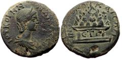 Roman Provincial Coins Cappadocia, Caesarea AE (Bronze, 10.91g, 27mm) Julia Paula (Augusta) Issue: ƐΤ Γ = 3 (219/20) Obv: ΙΟΥ ΚΟΡ(ΝΗ) ΠΑΥΛΑ ϹƐΒ(ΑϹΤΗ); diademed and draped bust of Julia Paula, r. Rev: 