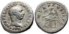 Roman Imperial Coins Trajan (98-117) AR Denarius (Silver, 3.17g, 20mm) Rome, 98/9. Obv: IMP CAES NERVA TRAIAN AVG GERM, laureate head of Trajan right. Rev: P M TR P COS II P P, Victory seated left, ho
