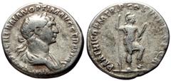 Roman Imperial Coins Trajan (98-117) AR Denarius (Silver, 3.40g, 18mm) Rome. Obv: IMP CAES NER TRAIAN OPTIM AVG GERM DAC: Bust of Trajan, laureate, draped, right. Rev: PARTHICO P M TR P COS VI P P S P