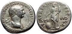 Roman Imperial Coins Trajan (98-117) AR Denarius (Silver, 3.39g, 19mm) Rome, 116/7. Obv: IMP CAES NER TRAIAN OPTIM AVG GER DAC PARTHICO, laureate and draped bust of Trajan right. Rev: P M TR P COS VI 