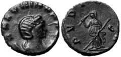 Roman Imperial Coins Salonina (254-268) AE Antoninianus (Bronze, 2.47g, 18mm) Rome Obv: SALONINA AVG, draped bust right, wearing stephane and set on crescent Rev: PVDICITIA / Q, Pudicitia standing fac