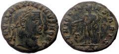 Roman Imperial Coins Maximinus II Daia (Caesar, 305-308) AE (Bronze, 7.31g, 24mm)Cyzicus Obv: GAL VAL MAXIMINVS NOB C, laureate head right Rev: GENIO CA-ESARIS, Genius standing left, modius on head, n