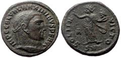 Roman Imperial Coins Maximinus II Daia (310-313) AE Follis (Bronze, 4.58g, 20mm) Nicomedia, 312. Obv: IMP C GAL VAL MAXIMINVS P F AVG, laureate head right Rev: SOLI INVICTO, Sol, radiate, standing lef