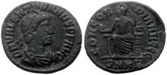 Roman Imperial Coins Valentinian I AE Follis (Bronze, 2.30g, 19mm) Cyzicus, 378-383. Obv: D N VALENTINIANVS P F AVG, diademed, draped and cuirassed bust right Rev: CONCORDIA AVGGG, Roma, seated facing
