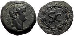 Roman Provincial Syria, Antioch AE (Bronze, 9.00g, 25mm) Otho (68) Issue: year 117 (AD 69) Obv: IMP M OTHO CAE(S) AVG; laureate head of Otho, r. Rev: S C; inscription in a laurel wreath of eight leave