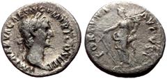 Roman Imperial Nerva (96-98). AR Denarius (Silver, 19mm, 2.77) Rome, 96. Obv: IMP NERVA CAES AVG P M TR P COS II P P, laureate head of Nerva right Rev: FORTVNA AVGVST, Fortuna standing left, holding r