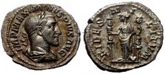 Roman Imperial Maximinus I 'Thrax' (235-238) AR Denarius (Silver, 3.37g, 20mm) Rome 235-236. Obv: IMP MAXIMINVS PIVS AVG, laureate and draped bust of Maximinus I 'Thrax' right Rev: FIDES MILITVM, Fide