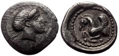 Greek Dynasts of Lycia, Uncertain dynast, ca 460-430 BC AR Diobol or Sixth Stater (Silver, 1.16g, 13mm) uncertain mint. Obv: Female (Aphrodite?) head to right, wearing hair-net. Rev: Forepart of Pegas