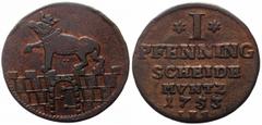 Medieval German States, Principality of Anhalt-Bernburg AE 1 Pfennig (Bronze, 2.15g, 22mm) Victor II Frederick