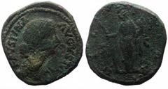 Roman Imperial Faustina Junior, Augusta (147-175), sestertius (Bronze, 35.9 mm, 28.19 g), Rome, struck under Marcus Aurelius (161-176). Obv. FAVSTINA - AVGVSTA, draped bust of Faustina to right. Rev. 