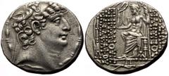 Greek Seleukid Kings of Syria, Philippos I Epiphanes Philadelphos (ca 94 -75 BC) AR Tetradrachm (Silver, 15.44g, 27mm) Obv: Diademed head to right. Rev: BAΣIΛEΩΣ /ΦIΛIΠΠOΥ - EΠIΦANOΥΣ/ΦIΛAΔEΛΦOΥ, Zeus