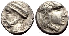 Greek *Just 2 specimens recorded by acsearch* Unidentified Greek AR Diobol Cyprus, Marion AR Diobol (Silver, 1.00g. 12mm) Stasioikos II (ca 330-312 BC) Obv: Head of Aphrodite to right, wearing [stepha