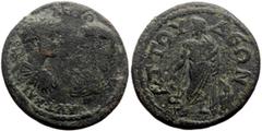 Roman Provincial *Never recorded by acsearch* Caria, Attuda AE (Bronze, 13.15g, 30mm) Caracalla (Caesar) under Septimius Severus (193-211). Eveidences of damnatio memoriae. Caracalla's damnatio memori