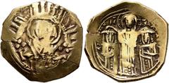 Gold Coins Hyperpyron AV Andronicus II Palaeologus, with Michael IX, 1282-1328; Constantinopolis, 1294-1320. Bust of Virgin Mary, orans, flanked by two trefoils of pellets above K and X, all within ci