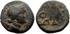 Greek Lycia, Bubon AE (10mm, 1,27g) ca 100-0 BC Obv: Draped bust of Artemis right, quiver behind Rev: BOY, bow and quiver.