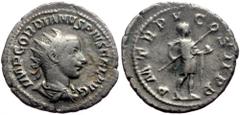 Roman Imperial Gordian III (238-244) AR Antoninianus (4.28g, 23mm) Rome, 241-243. Obv: IMP GORDIANVS PIVS FEL AVG, radiate, draped and cuirassed bust of Gordian III to right Rev: P M TR P V COS II P P