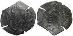 Byzantine *Just 12 specimens recorded by acsearch* Byzantine AE Trachy (Bronze, 2.42 g, 25 mm) Michael VIII Palaeologus, Constantinople mint, (1261-1282). AE Trachy (stamenon). Obv: Ο/Α/ΓΙ from l., ΓΕ