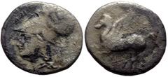 Greek Medma, Corinthian stater (ca 330-320) AR stater (6.24g, 21mm) Obv: Pegasus flying l. Rev. Helmeted head of Athena l., wearing Corinthian helmet cf. SNG ANS 588