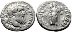 Roman imperial Pertinax (193) AR Denarius (2.64g, 18mm) Rome, 193 Obv: IMP CAES P HELV PERTIN AVG laur. bust of Pertinax right. Rev: LAETITIA TEMPOR COS II, Laetitia stg. left. Ref: RIC4a