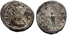 Roman imperial *9 specimens cited by OCRE, 9 specimens recorded by acsearch* Gallienus (253-268) Bl silvered Antoninianus (4.06g, 24mm) Rome, 265-267. Obv: GALLIENVS AVG, Radiate and cuirassed bust of