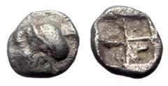 Greek Ionia, Phokaia AR Diobol (Silver, 10 mm, 1.07g) ca 510-490 BC. Ionia, Phokaia AR Diobol (Silver, 10 mm, 1.07g) ca 510-490 BC. Obv. Head of nymph left, wearing sakkos and earring. Rev. Quadripart