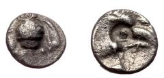 Greek Ionia, Ephesos AR Tetartemorion (Silver, 0.16g, 5mm) ca 500-420 BC. Ionia, Ephesos AR Tetartemorion (Silver, 0.16g, 5mm) ca 500-420 BC. Obv: Bee Rev: Head of eagle to right; EΦ (?) above; all wi