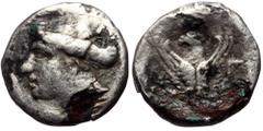 Greek Paphlagonia, Sinope, ca. 4th cent. BC, AR fourree hemidrachm (Silver, 14,4 mm, 2,23 g). Paphlagonia, Sinope, ca. 4th cent. BC, AR fourree hemidrachm (Silver, 14,4 mm, 2,23 g). Obv: Head of nymph