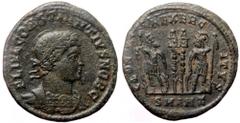 Roman Imperial Constantius II (337-361) AE Follis (Bronze, 19mm, 2.46g) Antioch Constantius II (337-361) AE Follis (Bronze, 19mm, 2.46g) Antioch Obv: CONSTANTIVS AVG, pearl-diademed head right Rev: GL