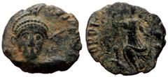 Roman Imperial Arcadius (383-408) AE cliped Follis (Bronze, 1.17g, 13mm) Arcadius (383-408) AE cliped Follis (Bronze, 1.17g, 13mm) Obv: D N ARCADIVS P F AVG, diademed, helmeted and cuirassed bust faci