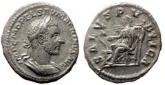Roman Imperial Macrinus (218) AR denarius (Silver, 2.56g, 20mm) Rome Macrinus (218) AR denarius (Silver, 2.56g, 20mm) Rome Obv: IMP CM OPEL SEV MACRINVS AVG: Bust of Macrinus, laureate, cropped bearde