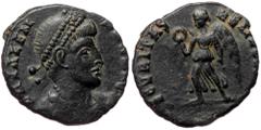 Roman Imperial Valens (364-378), uncertain mint, AE follis (Bronze, 16,0 mm, 1,87 g), 364-367. Obv: D N VALEN - S AVG, pearl-diademed, Valens (364-378), uncertain mint, AE follis (Bronze, 16,0 mm, 1,8