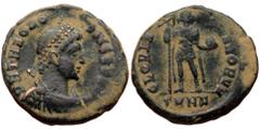 Roman Imperial Theodosius (379-395) AE Follis (bronze, 6.07g, 20mm) Nicomedia. Theodosius (379-395) AE Follis (bronze, 6.07g, 20mm) Nicomedia. Obv: D N THEODOSIVS P F AVG, Diademed, draped and cuirass