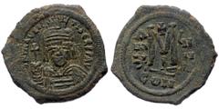 Byzantine Maurice Tiberius (582-602) AE Follis (Bronze, 30mm, 12.47g) Constantinople, 2nd officina. Dated RY 8 (589/90). Maurice Tiberius (582-602) AE Follis (Bronze, 30mm, 12.47g) Constantinople, 2nd