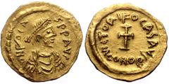 Byzantine Phocas (602-610) AV tremissis (Gold, 1.47g, 16mm) Constantinople, 602-610. Phocas (602-610) AV tremissis (Gold, 1.47g, 16mm) Constantinople, 602-610. Obv: ∂N FOCAS PЄRP AVς, diademed, draped