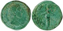 Commodus 177-192 AD - Dupondius, 181 AD, AE 14,78g. M COMMODVS ANTONINVS AVG Rad. head of Commodus right. R/. PROV DEOR TR P VII IMP IIII COS III PP SC Providentias stg. left holding wand over globe i