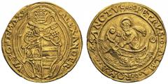 Alexandre VI 1492-1503 "Borgia" Double Florin, Rome, non daté, AU 6.38g. Avers: ALEXANDER VI PONT MAX Écu dans un quadrilobe, sommé d'une tiare pontificale et de deux clefs croisées Revers: SANCTVS PE
