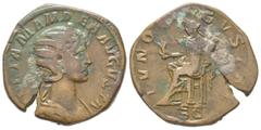 Severus Alexander 222 - 235 pour Julia Mamaea Sestertius, Rome, 222-235, AE 18.19 g Avers: IVLIA MAMEA AVGVSTA Buste diademé et drapé à droite Revers: IVNO AVGVSTA; à l'exergue S C Junon assise à gauc