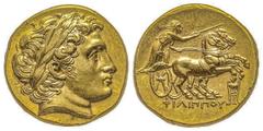 Greek Coins Royaume de Macedonie Philippe III Arrhidée, 323-317 avant J.-C Stater, Colophon, vers 322 avant J.-C., AU 8.62 g. Avers : Tête d'Apollon à droite, avec les traits d'Alexandre III, portant 