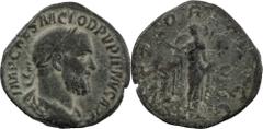 The Roman Empire Pupienus, 238. AE Sestertius 20.75 g, Rome, circa April-June 238. IMP CAES M CLOD PVPIENVS AVG Laureate, draped and cuirassed bust of Pupienus to right, seen from behind. Rev. VICTORI