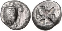GRIECHISCHE MÜNZEN GRIECHENLAND, AIGINA / Stadt Aigina, AR Stater (525-475 v.Chr.). Seeschildkröte. Rs.Fünfgeteiltes quadratum incusum. 11,91g. ss+ Sear 1848f; HGC 428