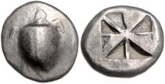 GRIECHISCHE MÜNZEN GRIECHENLAND, AIGINA / Stadt Aigina, AR Stater (550-486 v.Chr.). Seeschildkröte. Rs.Fünfgeteiltes quadratum incusum. 11,84g. ss/ss+ SNG Kop. 507ff; Sear 1848f
