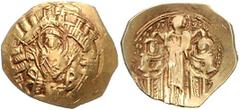 BYZANTINISCHE MÜNZEN BYZANTINISCHES REICH, Andronicus II. und Michael IX., 1295-1320, AV Hyperpyron, Konstantinopel. Büste der Jungfrau Maria in Stadtmauern. Rs.Andronicus und Michael knien seitlich v